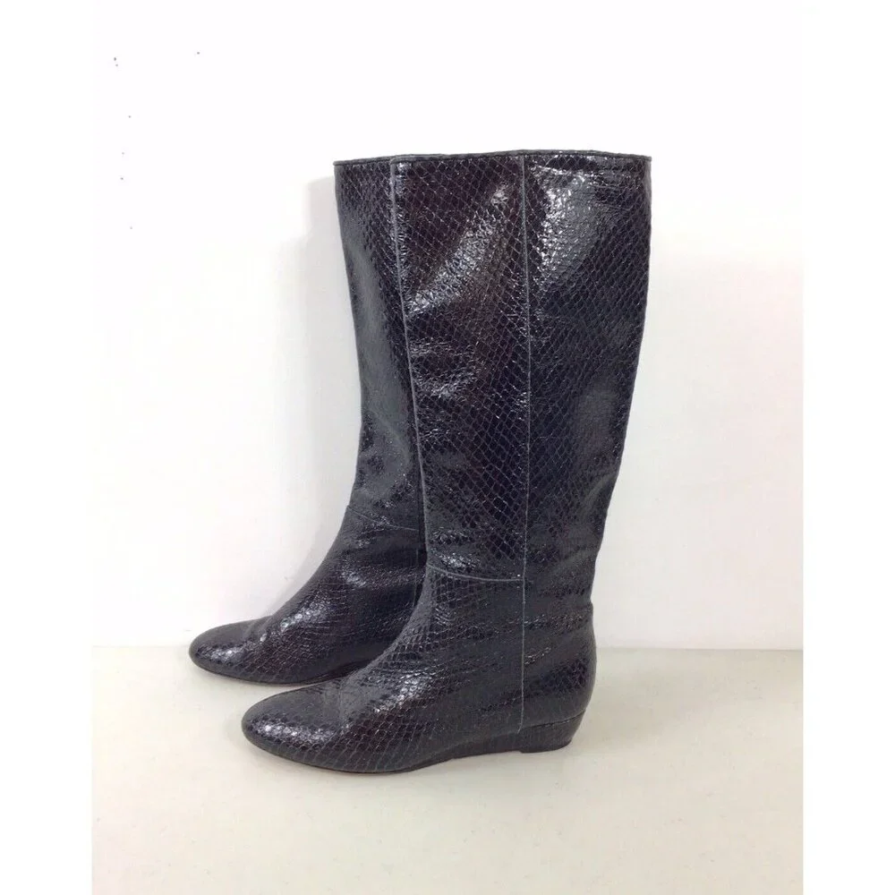 Loeffler Randall Black Snakeskin-Embossed Over-the-Knee Boots